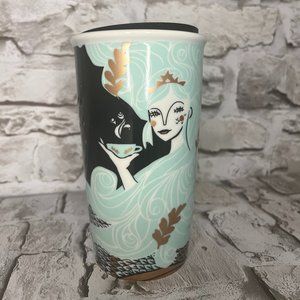 Starbucks 2018 Teal & Black Siren Goddess Ceramic Tumbler, 12oz.